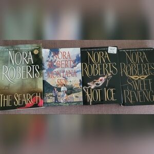 4 Nora Roberts books. The Search, Montana Sky, Hot Ice, Sweet Revenge. - LOT